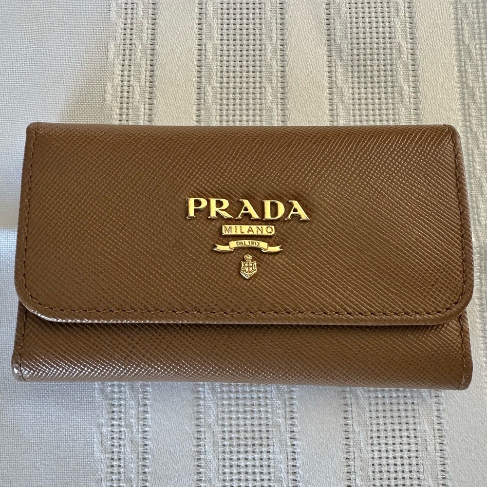 Prada Saffiano Brown Leather Key Holder